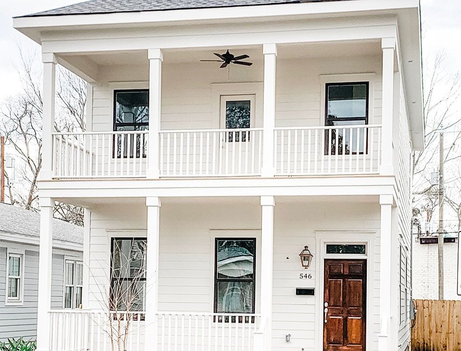 White two story home